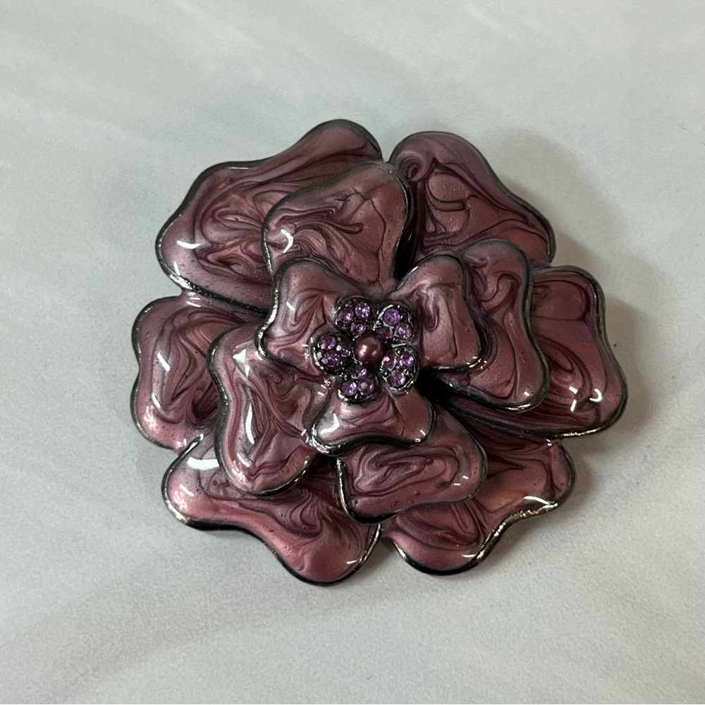 Purple Enamel Rose Floral Brooch